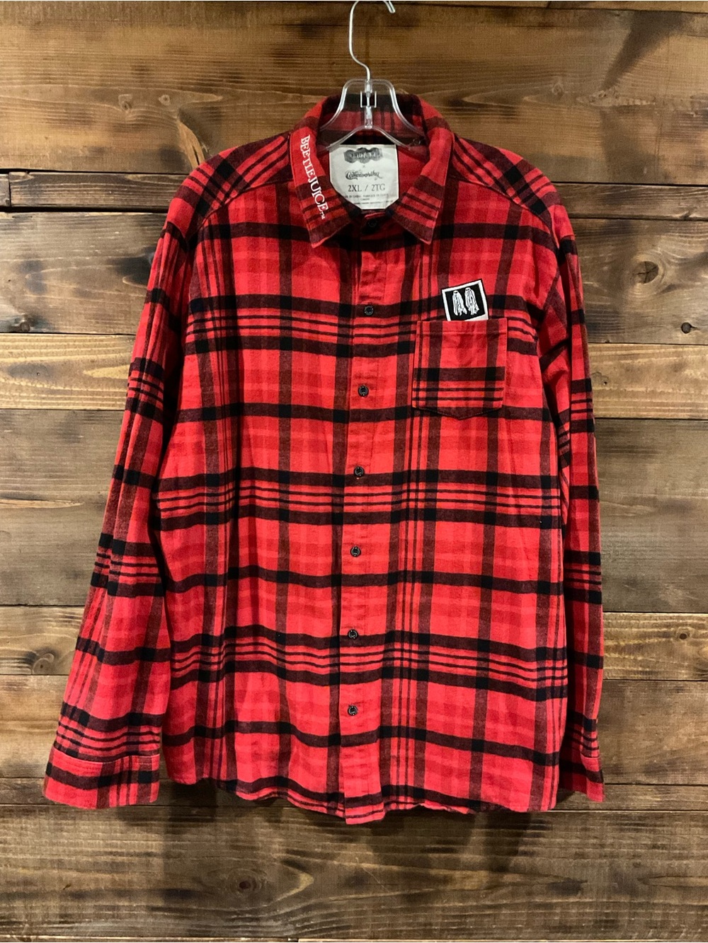 BEETLEJUICE x CAKEWORTHY - RARE LYDIA FLANNEL L/S Red&Black Flannel UNISEX 2XL